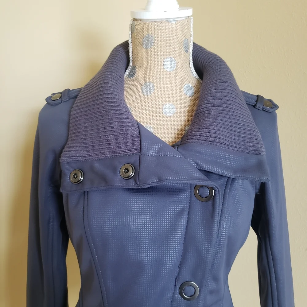 Zella asymmetrical snap moto jacket coat, FLAW: with missing snap XS purple